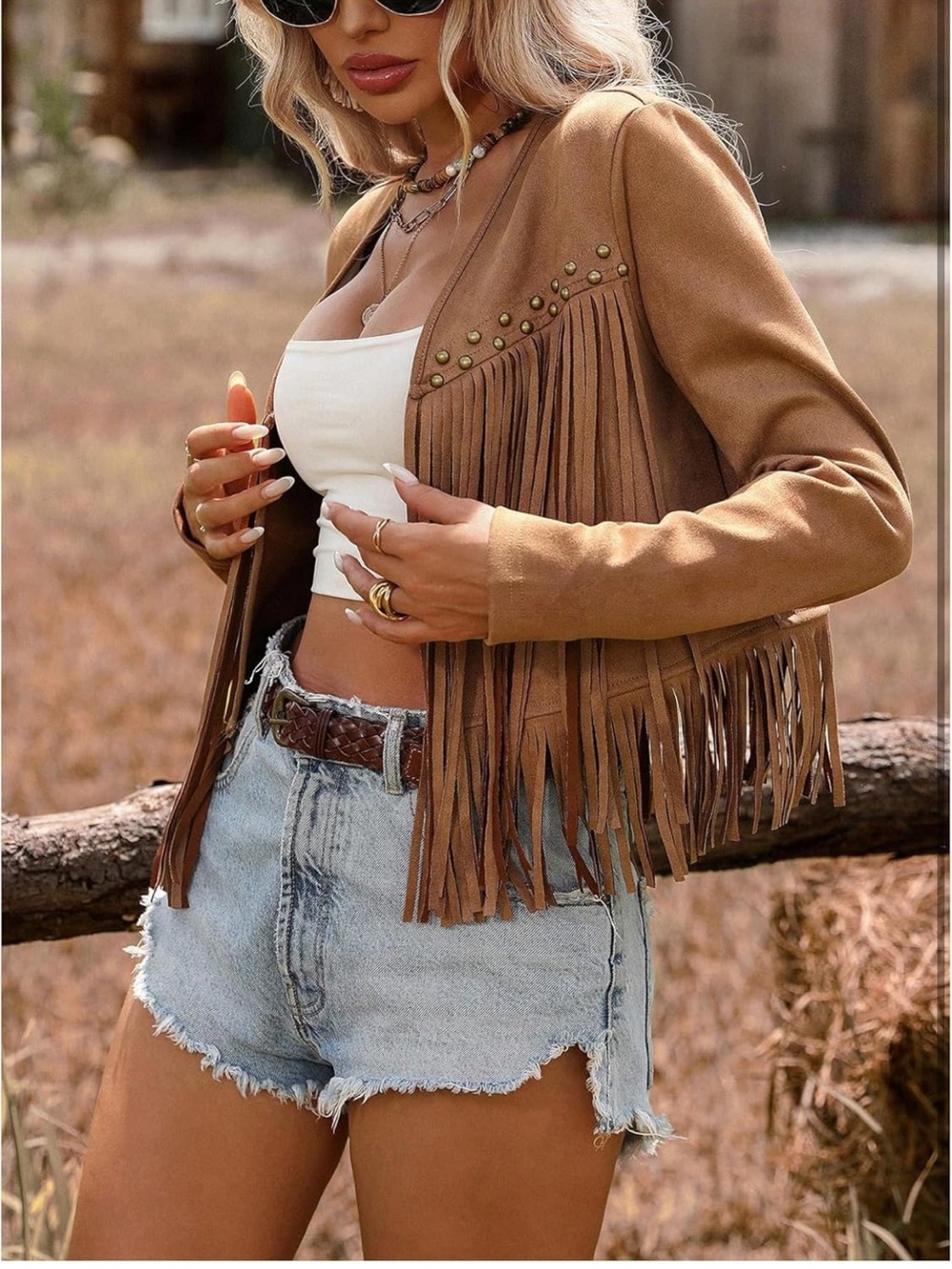 Fringe Suede Western Jacket - Camel Brown - Picture 5 of 5